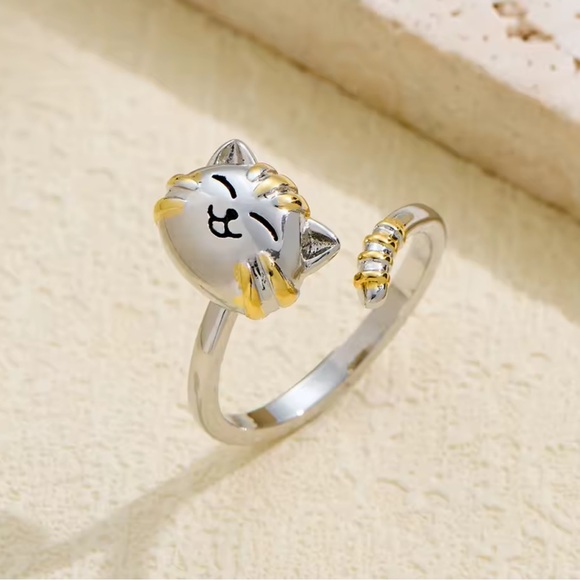 Jewelry - Silver Cat Ring 🐈😺 Anti-Stress Ring. Birthday gift. Kitten Anxiety Spiner Ring